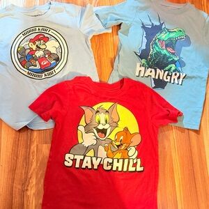 Tom & Jerry Red Super Mario kart, and a dinosaur T-shirt bundle